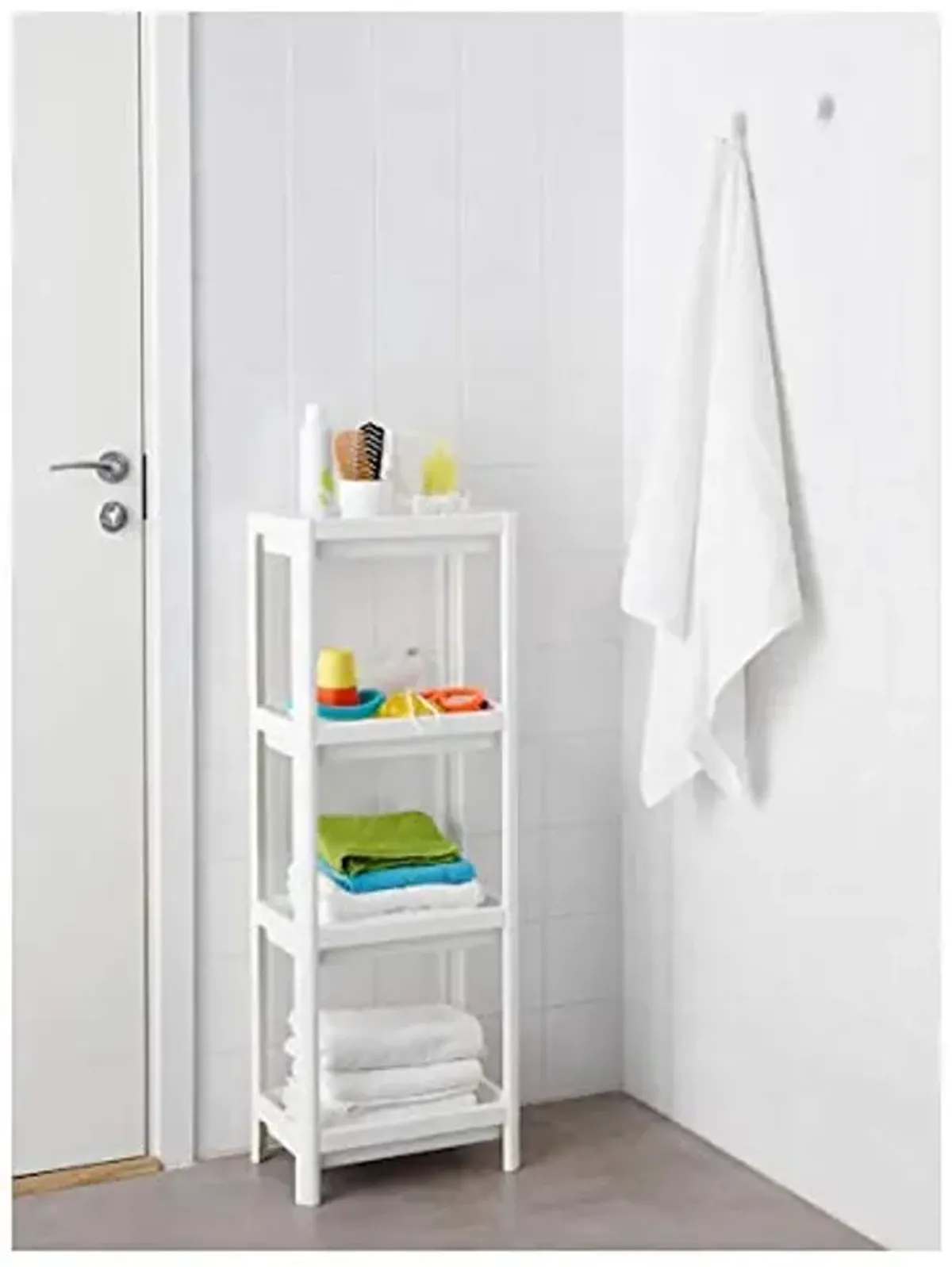 Ikea VESKEN Shelf Unit with TSS Cotton Balls (White, 36x23x100 cm)