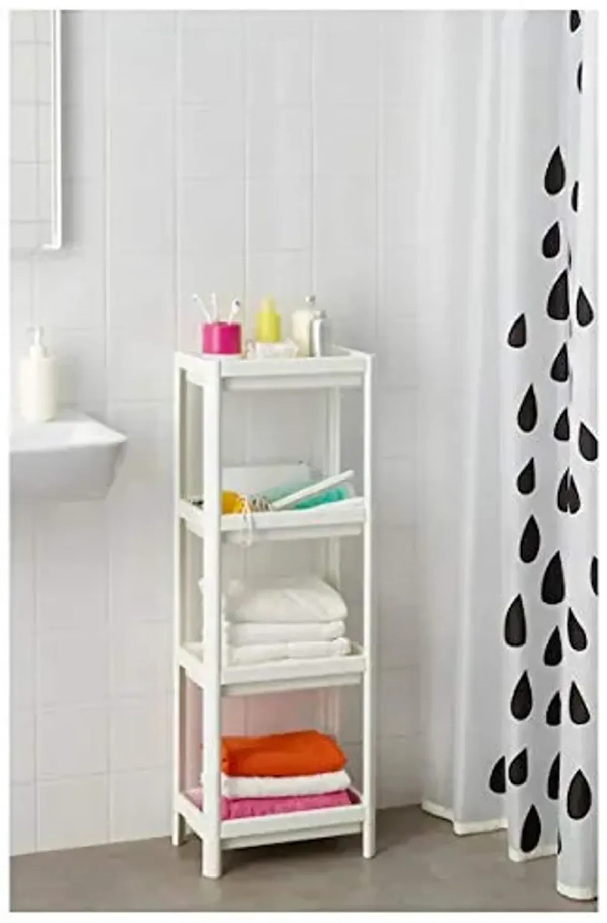 Ikea VESKEN Shelf Unit with TSS Cotton Balls (White, 36x23x100 cm)