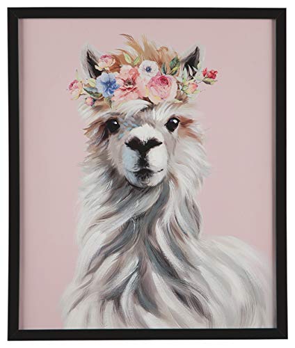 Signature Design by Ashley Josie Modern Framed Floral Crowned Alpaca Wall Art, 20 x 24 , Pink and White