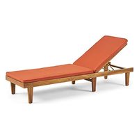 Great Deal Furniture Yvette Outdoor Acacia Wood Chaise Lounge and Cushion Set, Teak and Rust Orange
