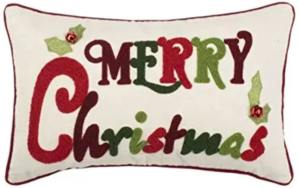 Safavieh Home Jingles Green and Red and Beige Merry Christmas 12 x 20-inch Decorative Pillow