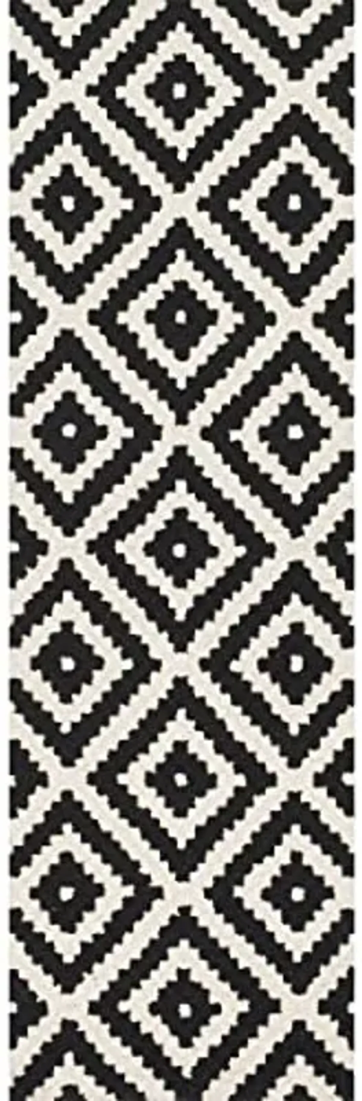 nuLOOM Kellee Hand Tufted Geometric Wool Runner Rug, 2' 6" x 6', Black