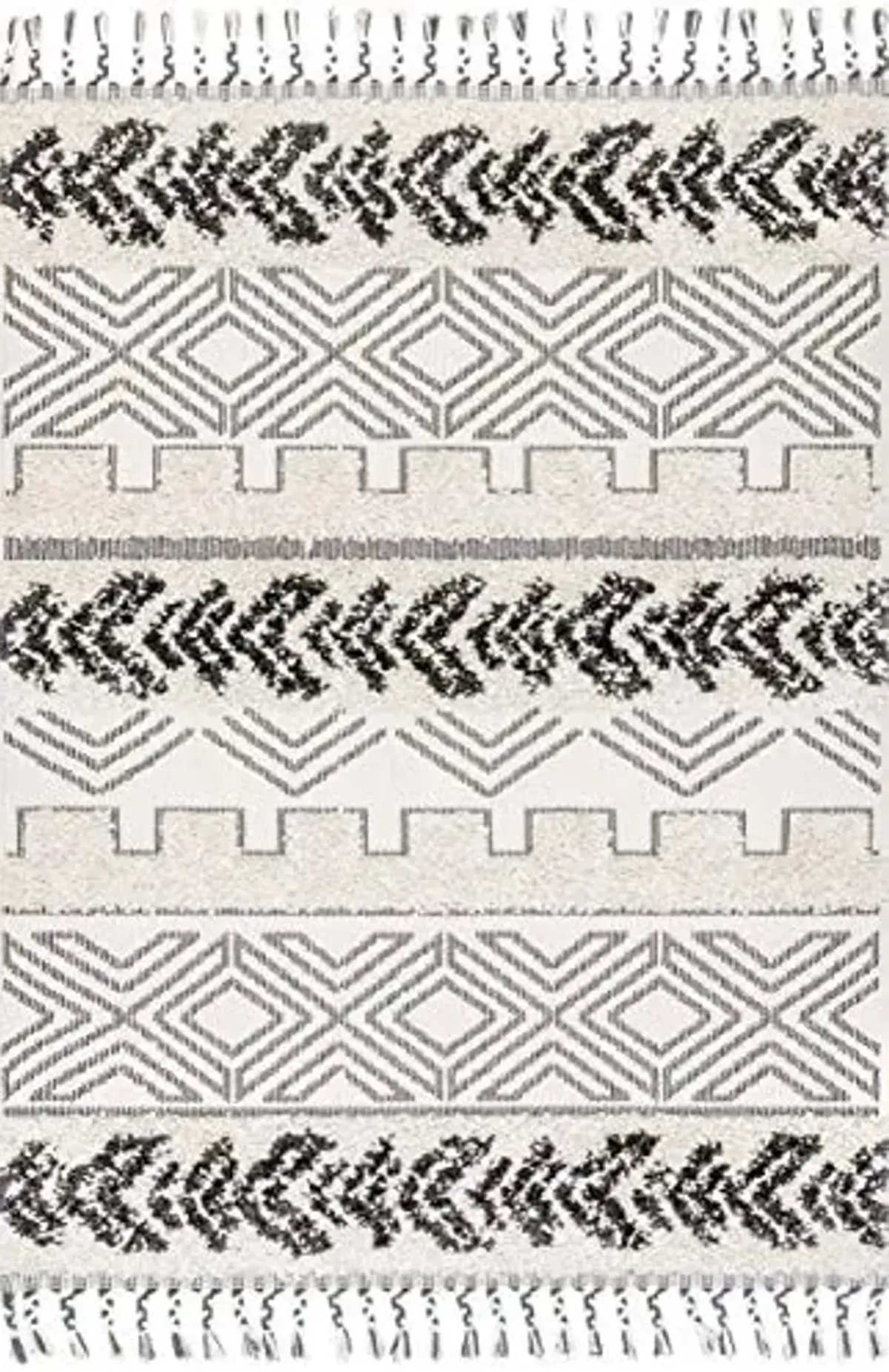 nuLOOM Zuri Shaggy Banded Tribal Area Rug, 6' 7" x 9', Light Grey