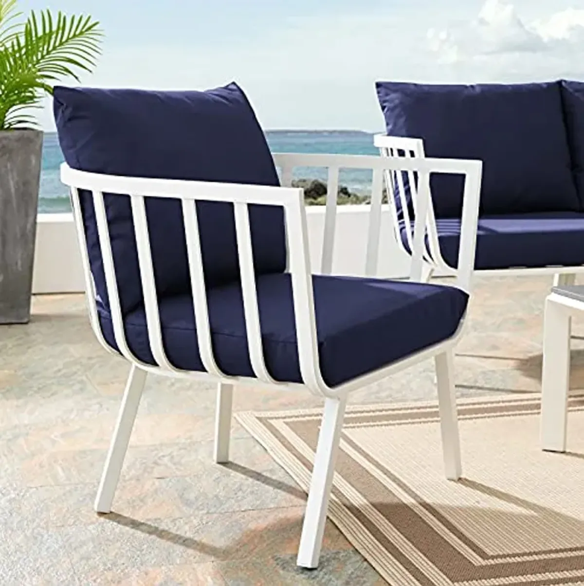 Modway Riverside Outdoor Furniture, Armchair, White Navy