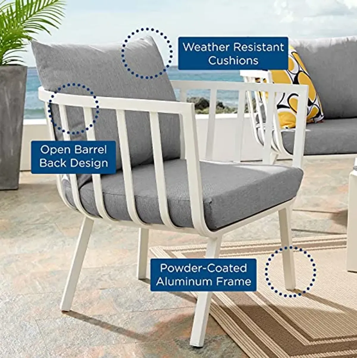 Modway Riverside Outdoor Furniture, Armchair, White Gray