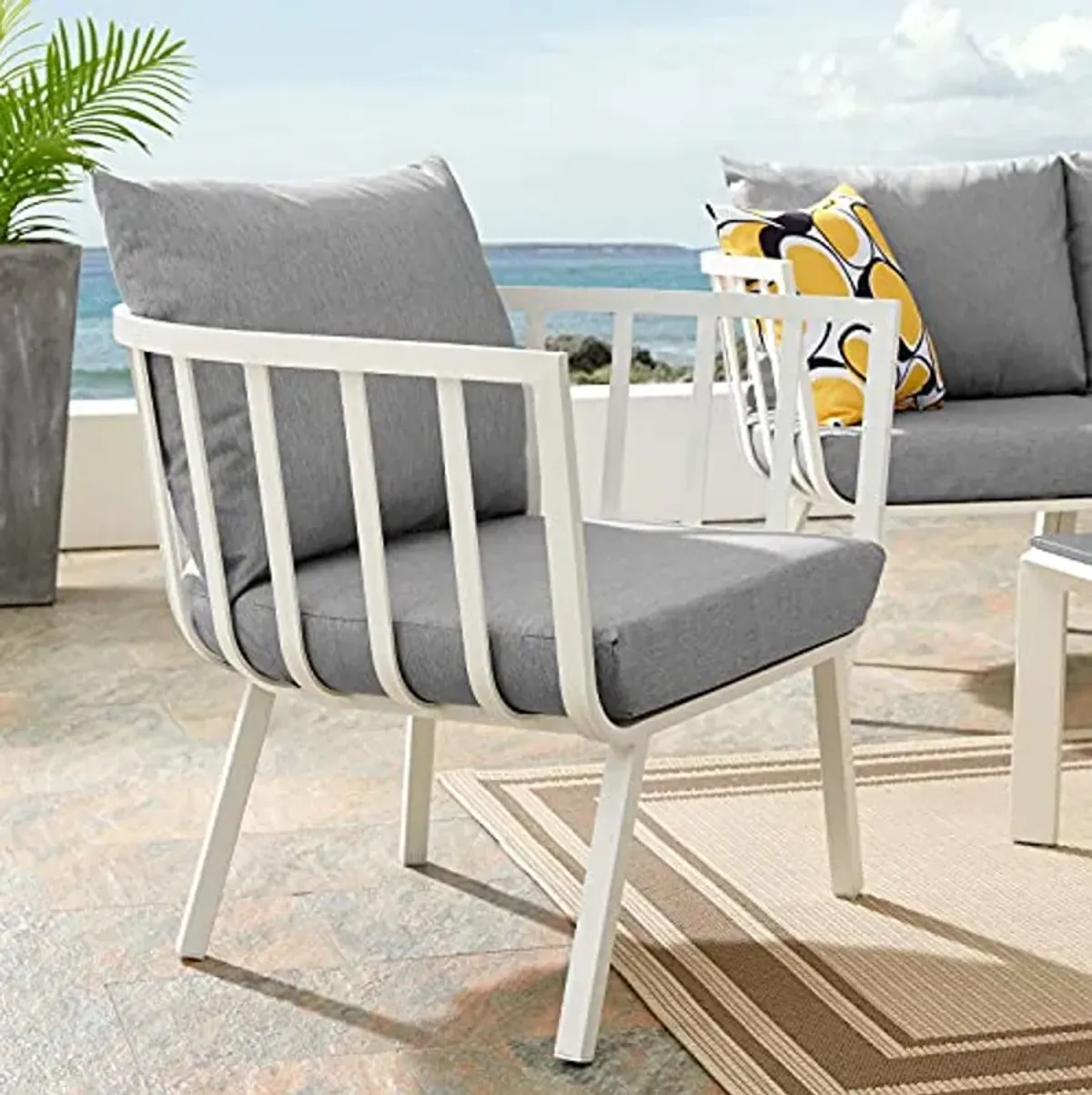 Modway Riverside Outdoor Furniture, Armchair, White Gray