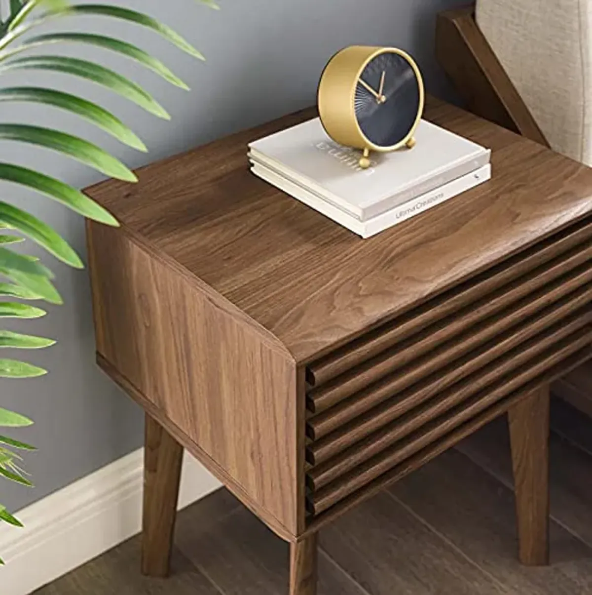 Modway Render Mid-Century Modern End Table or Nightstand in Walnut