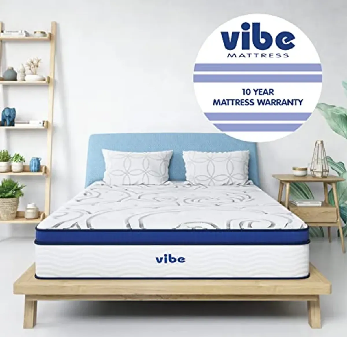 Vibe Quilted Hybrid Mattress, 12-Inch Innerspring and Pillow Top Gel Memory Foam Mattress, Fiberglass Free, CertiPUR-US Certified Bed in a Box, King, White