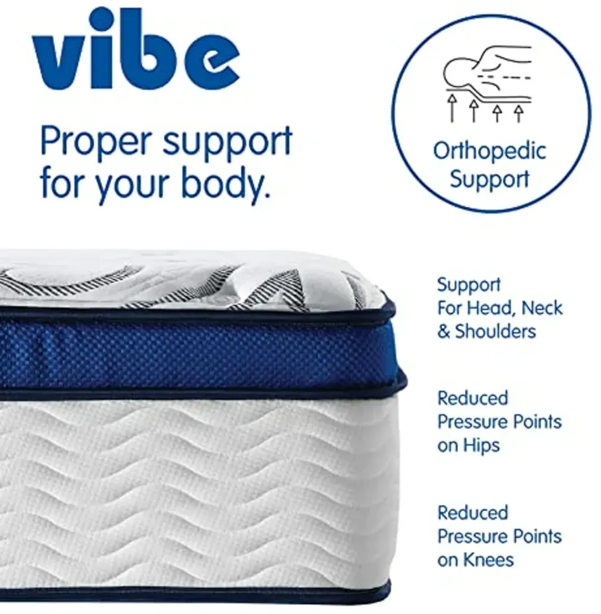 Vibe Quilted Hybrid Mattress, 12-Inch Innerspring and Pillow Top Gel Memory Foam Mattress, Fiberglass Free, CertiPUR-US Certified Bed in a Box, King, White