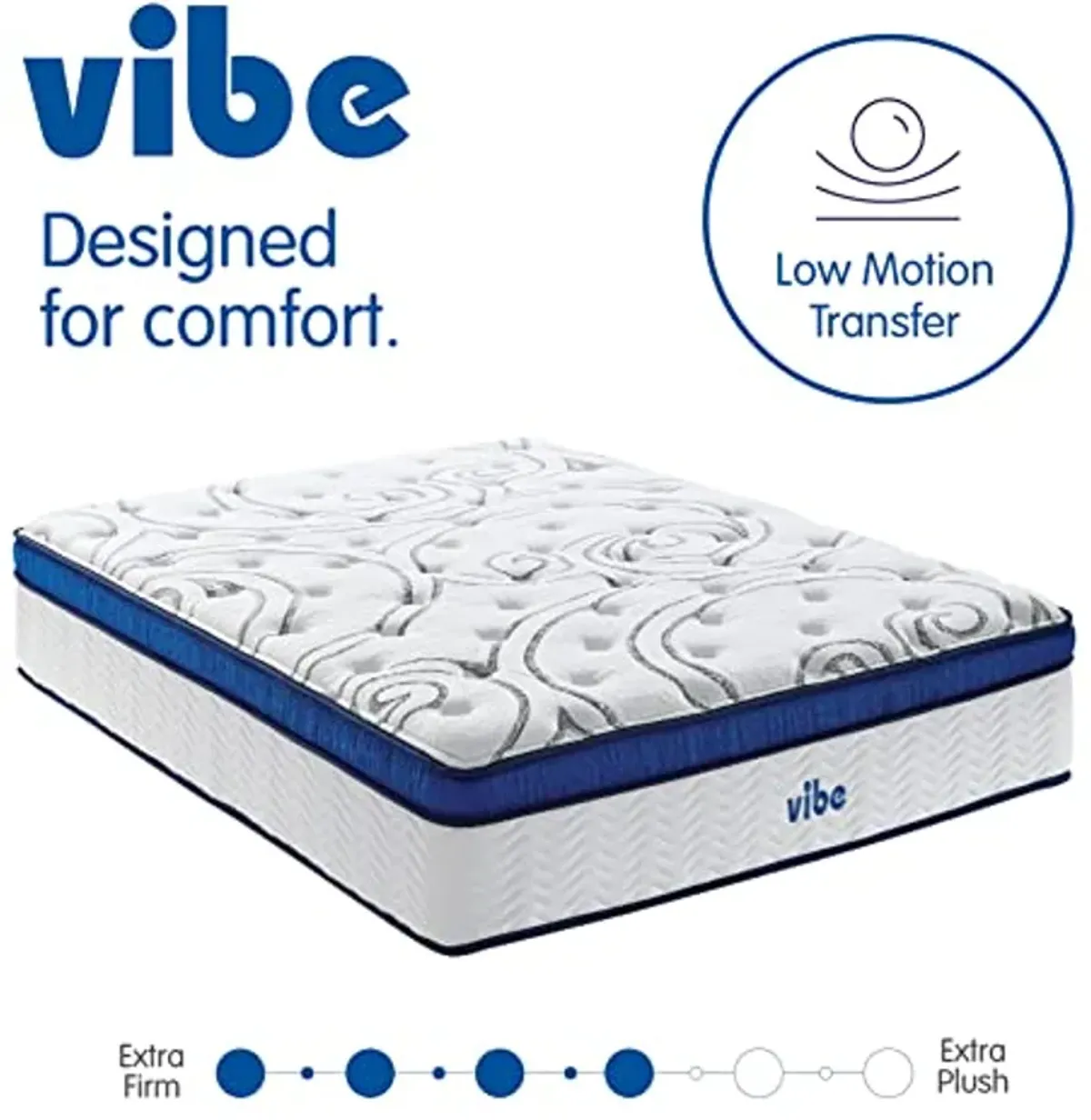 Vibe Quilted Hybrid Mattress, 12-Inch Innerspring and Pillow Top Gel Memory Foam Mattress, Fiberglass Free, CertiPUR-US Certified Bed in a Box, King, White