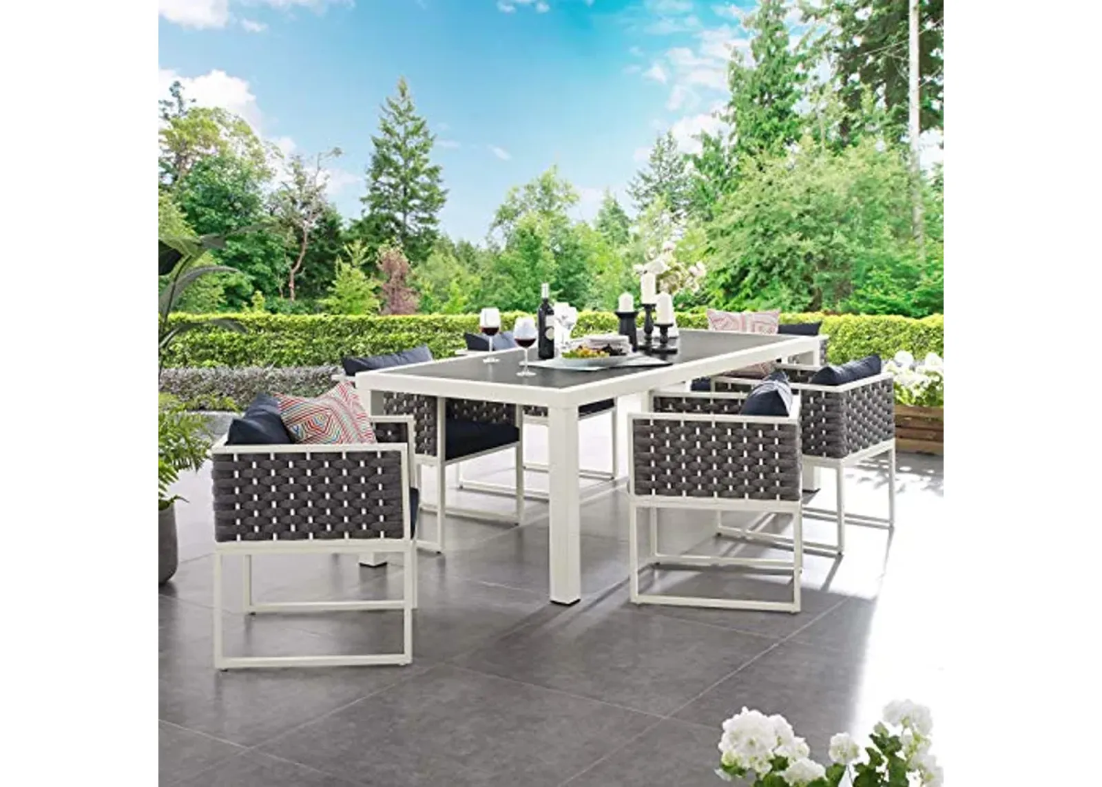 Modway Stance Outdoor Patio Woven Rope 7-Piece Dining Furniture Set