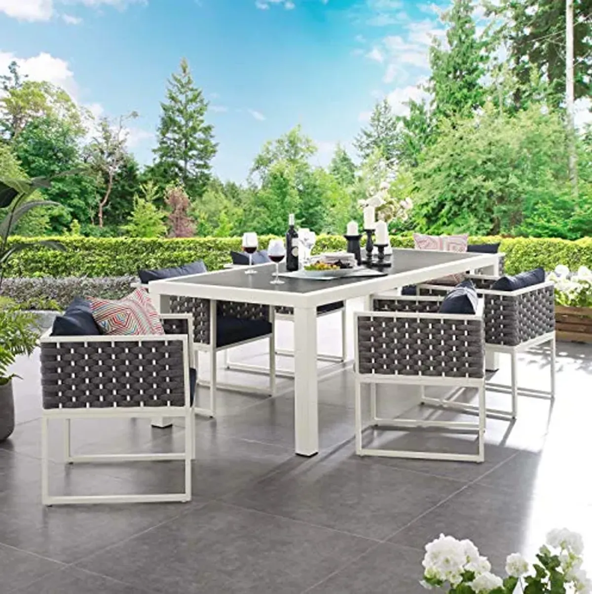 Modway Stance Outdoor Patio Woven Rope 7-Piece Dining Furniture Set