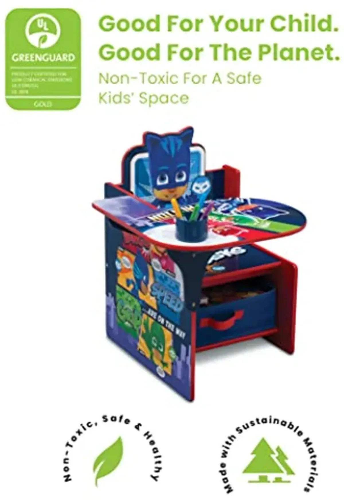 Delta Children Chair Desk with Storage Bin - Ideal for Arts & Crafts, Snack Time, Homeschooling, Homework & More - Greenguard Gold Certified, PJ Masks