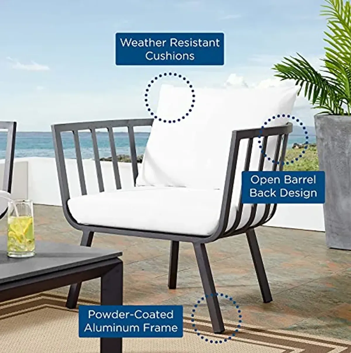 Modway Riverside Outdoor Furniture, Armchair, Gray White