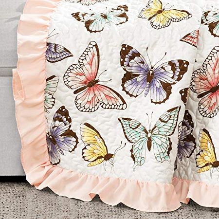 Lush Decor, Pink Flutter Butterfly Throw Blanket, 60" x 50", 60" x 50