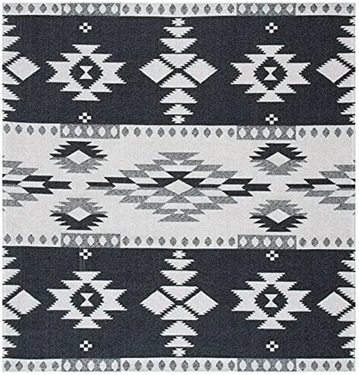 SAFAVIEH Augustine Collection Area Rug - 6'4" Square, Black & Light Grey, Rustic Boho Tribal Design, Non-Shedding & Easy Care, Ideal for High Traffic Areas in Living Room, Bedroom (AGT426Z)