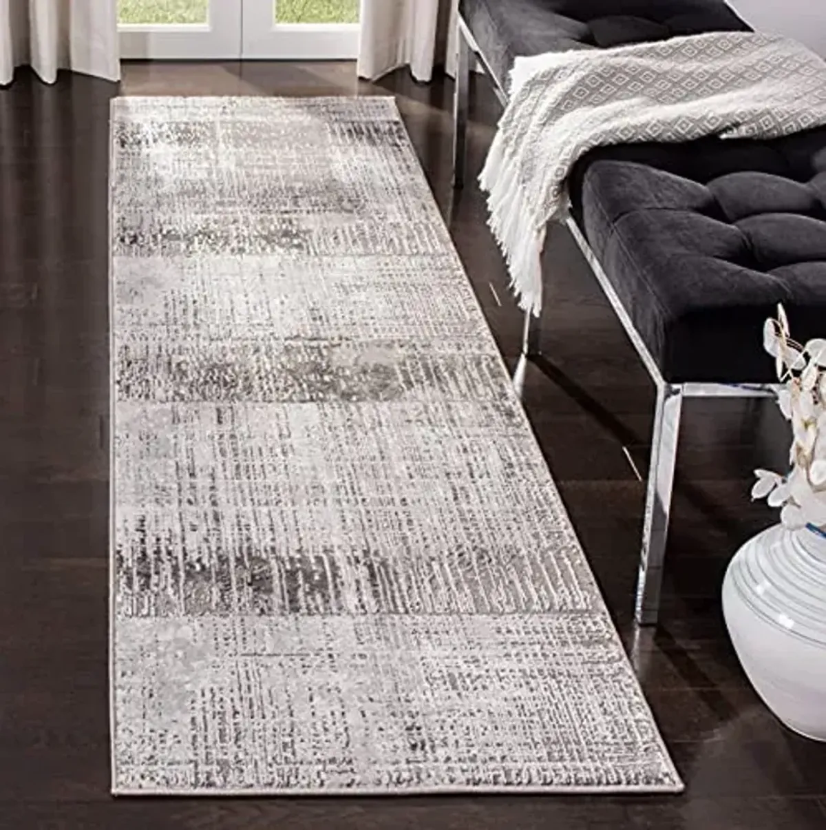 SAFAVIEH Craft Collection Runner Rug - 2'3" x 6', Grey & Dark Grey, Modern Abstract Design, Non-Shedding & Easy Care, Ideal for High Traffic Areas in Living Room, Bedroom (CFT874H)