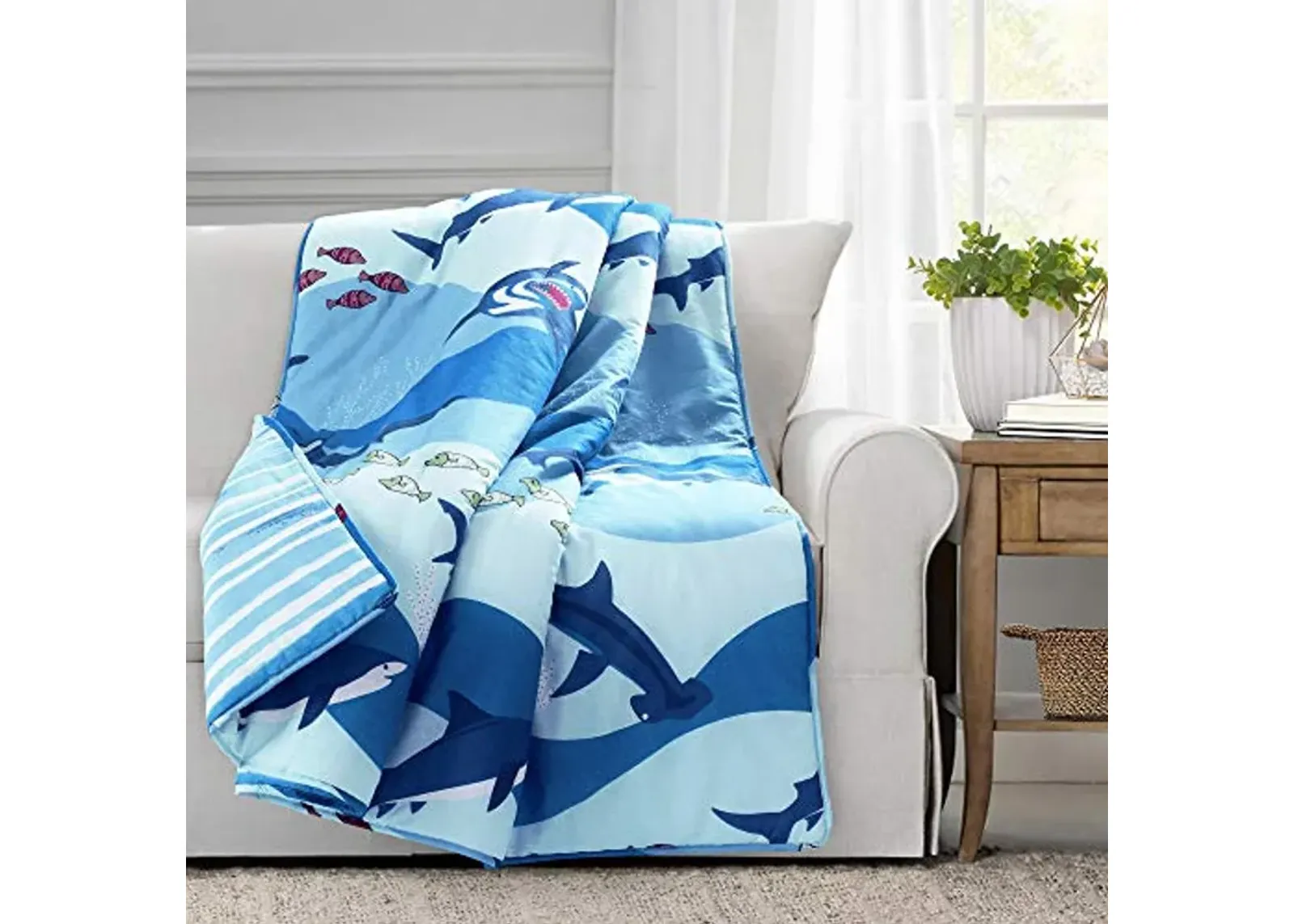 Lush Decor, Blue Shark Allover Throw Blanket, 50" x 60", 60" x 50