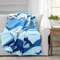 Lush Decor, Blue Shark Allover Throw Blanket, 50" x 60", 60" x 50