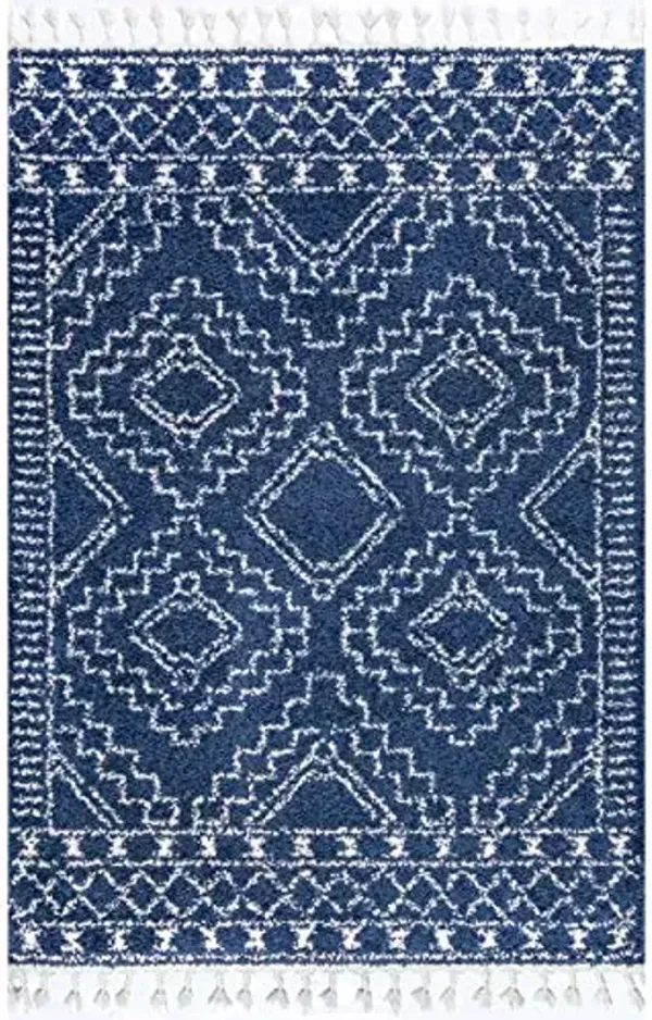 Nuloom Vasiliki Blue/Ivory, 7'10" x 10', Moroccan Shag, Tassel, Soft and Plush, High Traffic, Stain Resistant, Easy Clean, Durable Area Rug for Bedroom, Living Room, Dining Space, Den, Foyer