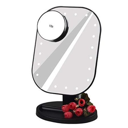 Desktop Mirror Makeup Vanity Mirror with 20 Led Lights Batteries Powered 180°Rotation Portable High-Definition Cosmetic Mirror Intelligent Multi-Function