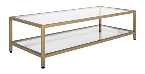 Studio Designs Home Camber 2-Tier Modern 54" Wide Rectangle Coffee Table in Gold/Clear Glass