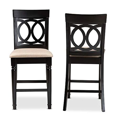 Baxton Studio Victoria Modern and Contemporary Sand Fabric Upholstered Espresso Brown Finished 2-Piece Wood Counter Stool Set of 2