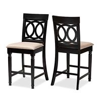 Baxton Studio Victoria Modern and Contemporary Sand Fabric Upholstered Espresso Brown Finished 2-Piece Wood Counter Stool Set of 2