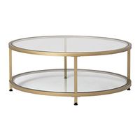 Studio Designs Home Camber 2-Tier Modern 38" Round Coffee Table in Gold/Clear Glass