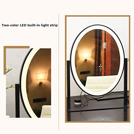 Bathroom Mirror Makeup Mirror Daylight Led Travel Vanity Mirror Compact Portable Illuminated Oval Smart Touch Switch Dimmable Large Dressing Mirror Hotel
