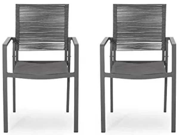 Great Deal Furniture Jean Outdoor Modern Aluminum Dining Chair with Rope Seat (Set of 2), Gray and Dark Gray
