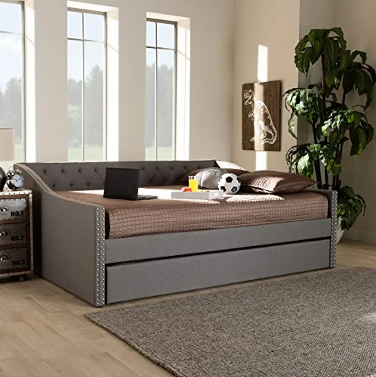 Baxton Studio Daybed, Queen, Light Grey