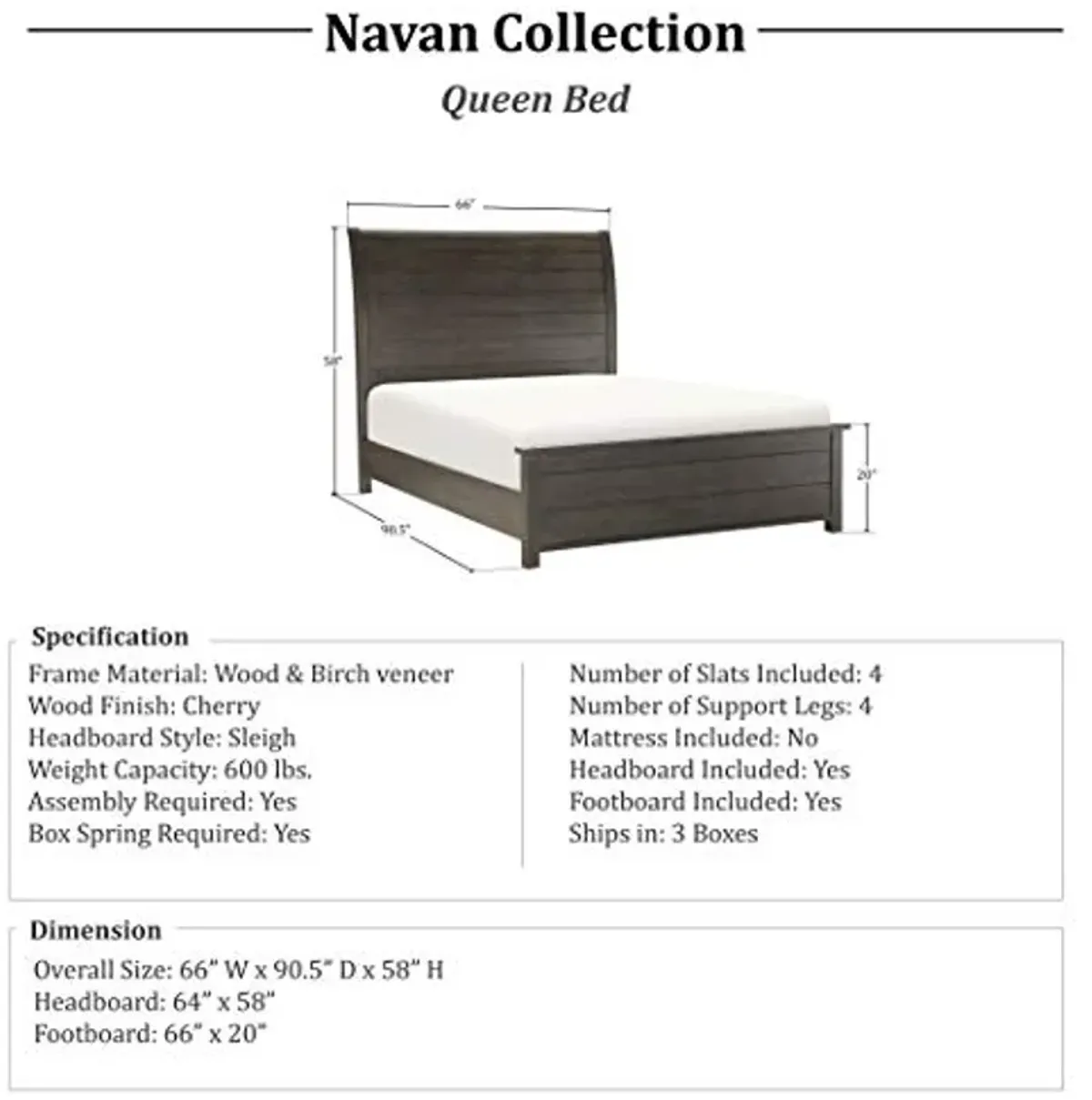 Lexicon Navan Sleigh Bed, Queen, Cherry