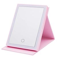 Makeup Mirror Vanity Folding Tabletop Mirror with Lighting PU Leather Cushioned Cover Tricolor Light Source Portable Vanity Mirror