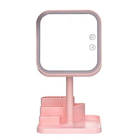 Vanity Makeup Mirror with Storage Box Adjustable Rectangular Tabletop Mirror Portable Polished Chrome Finished for Bedroom Traveling