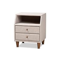 Baxton Studio Claverie 2-Drawer Fabric and Wood Nightstand in Beige