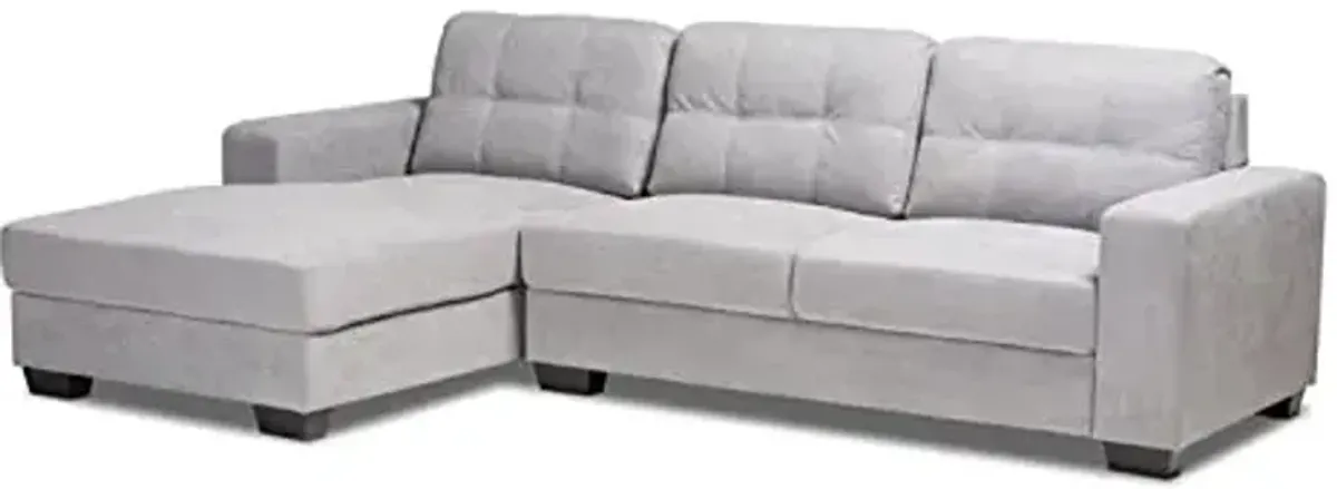 Baxton Studio Langley Modern and Contemporary Light Grey Fabric Upholstered Sectional Sofa with Left Facing Chaise Fabric/Light Gray