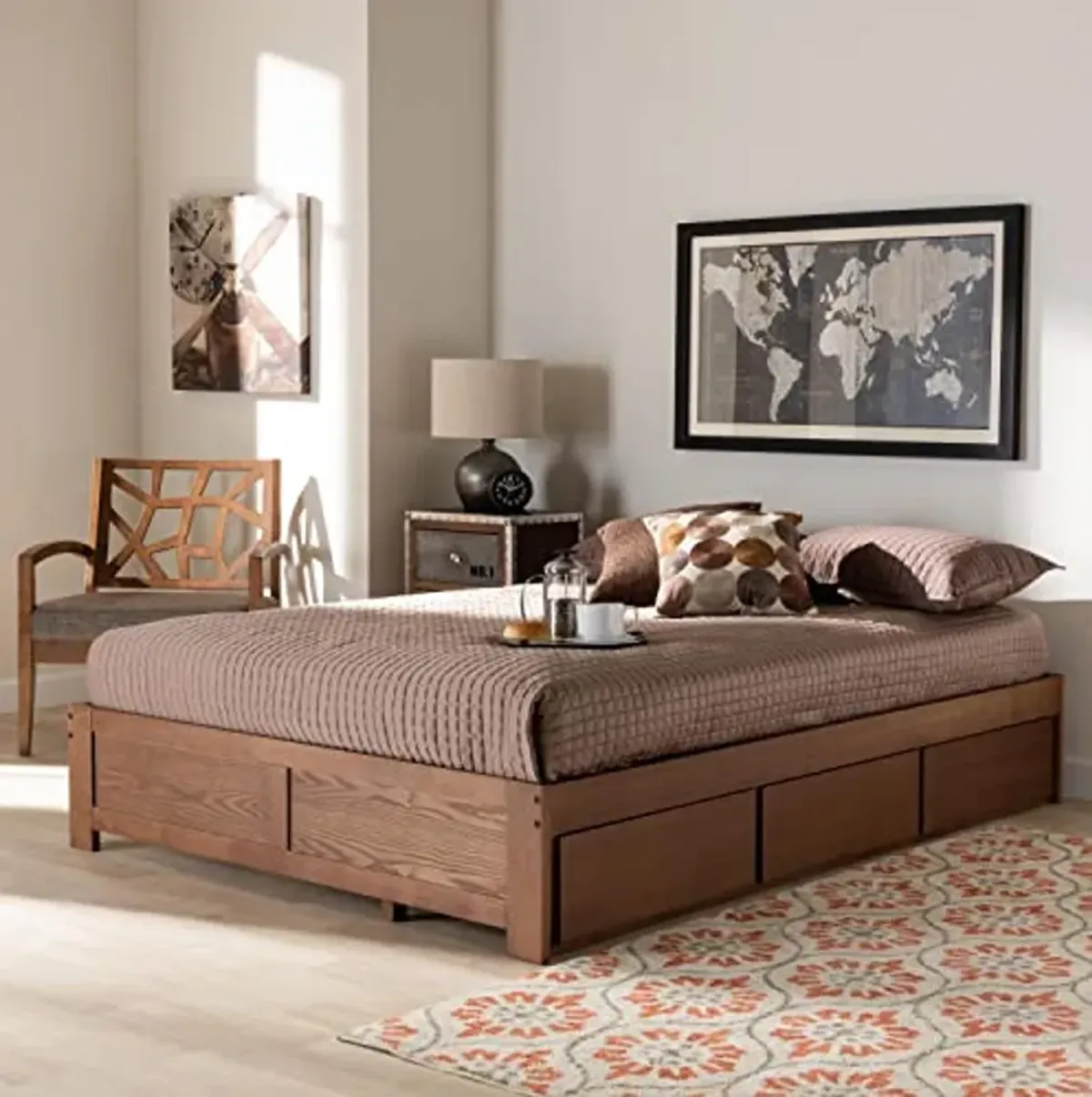 Baxton Studio Wren Modern and Contemporary Walnut Finished 3-Drawer Full Size Platform Storage Bed Frame