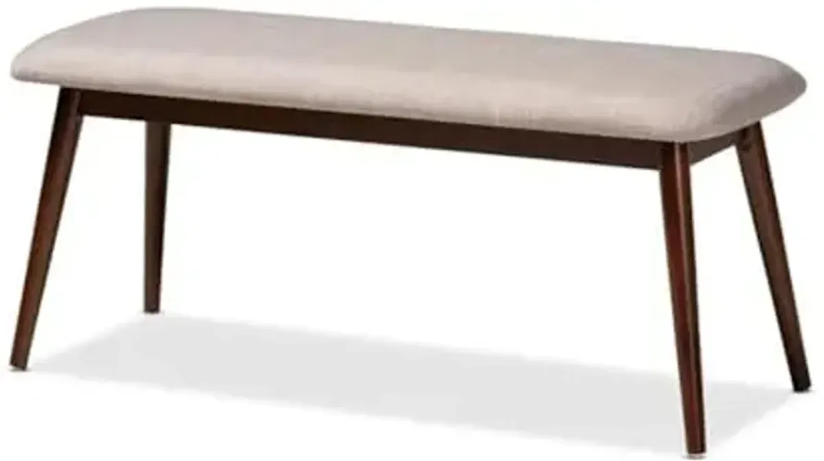 Baxton Studio Flora Mid-Century Modern Light Grey Fabric Upholstered Walnut Finished Wood Dining Bench