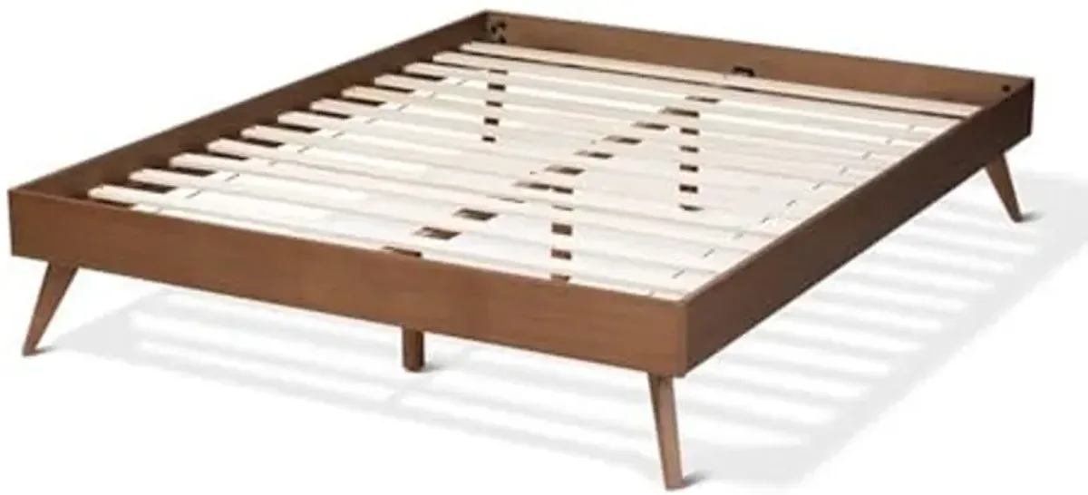 Baxton Studio Lissette Mid-Century Modern Walnut Brown Finished Wood Full Size Platform Bed Frame