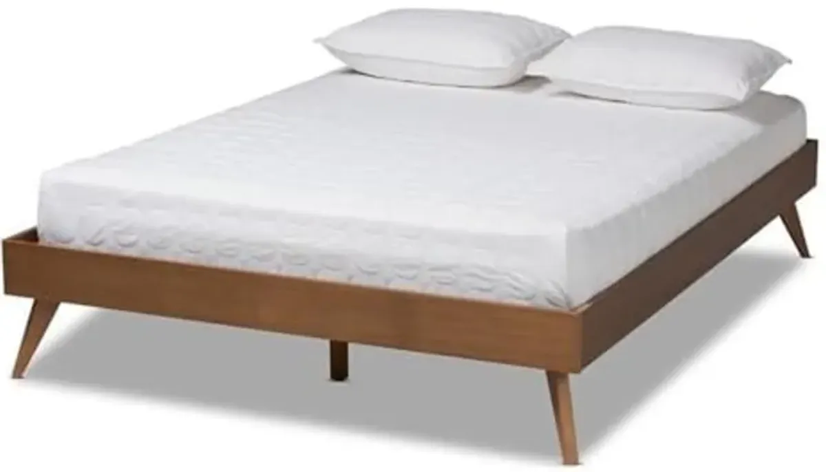 Baxton Studio Lissette Mid-Century Modern Walnut Brown Finished Wood Full Size Platform Bed Frame