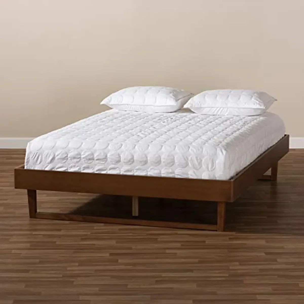 Baxton Studio Liliya Mid-Century Modern Walnut Brown Finished Wood Queen Size Platform Bed Frame