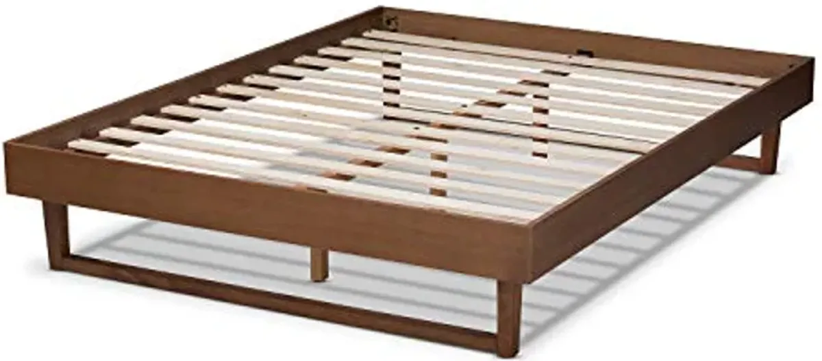 Baxton Studio Liliya Mid-Century Modern Walnut Brown Finished Wood Queen Size Platform Bed Frame