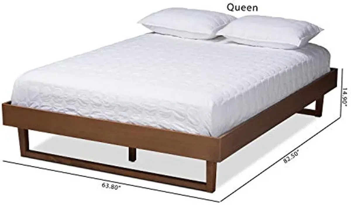 Baxton Studio Liliya Mid-Century Modern Walnut Brown Finished Wood Queen Size Platform Bed Frame