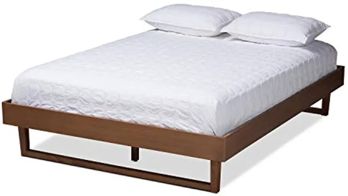 Baxton Studio Liliya Mid-Century Modern Walnut Brown Finished Wood Queen Size Platform Bed Frame