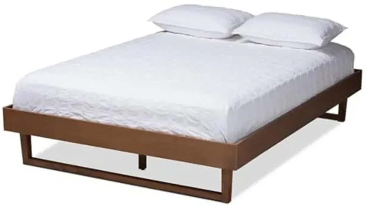 Baxton Studio Liliya Mid-Century Modern Walnut Brown Finished Wood Queen Size Platform Bed Frame