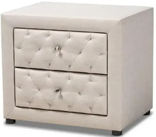 Baxton Studio Lepine Modern and Contemporary Light Beige Fabric Upholstered 2-Drawer Wood Nightstand