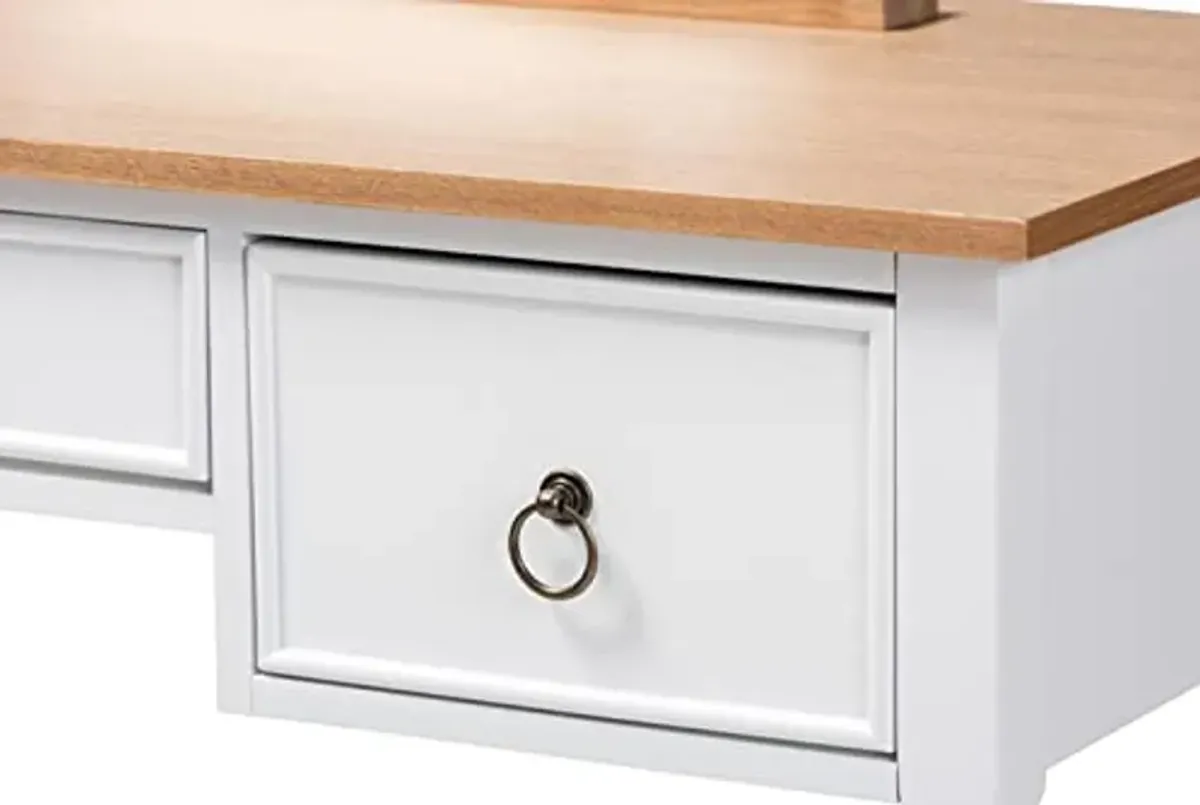 Baxton Studio Sylvie Classic and Traditional White 3-Drawer Wood Vanity Table with Mirror