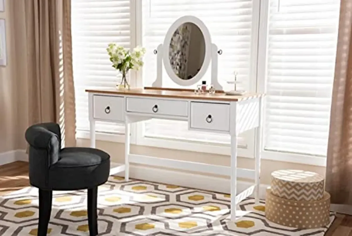 Baxton Studio Sylvie Classic and Traditional White 3-Drawer Wood Vanity Table with Mirror