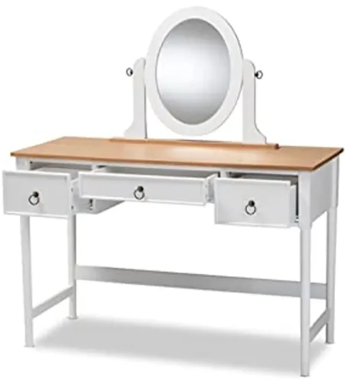 Baxton Studio Sylvie Classic and Traditional White 3-Drawer Wood Vanity Table with Mirror